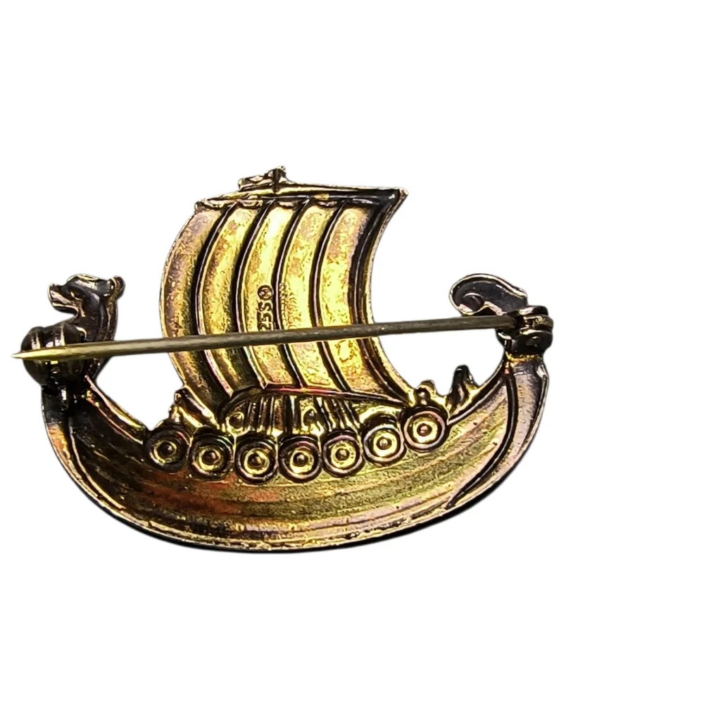 Ivar T Holth Norwegian Silversmith Sterling Silver Enamel Viking Ship Brooch